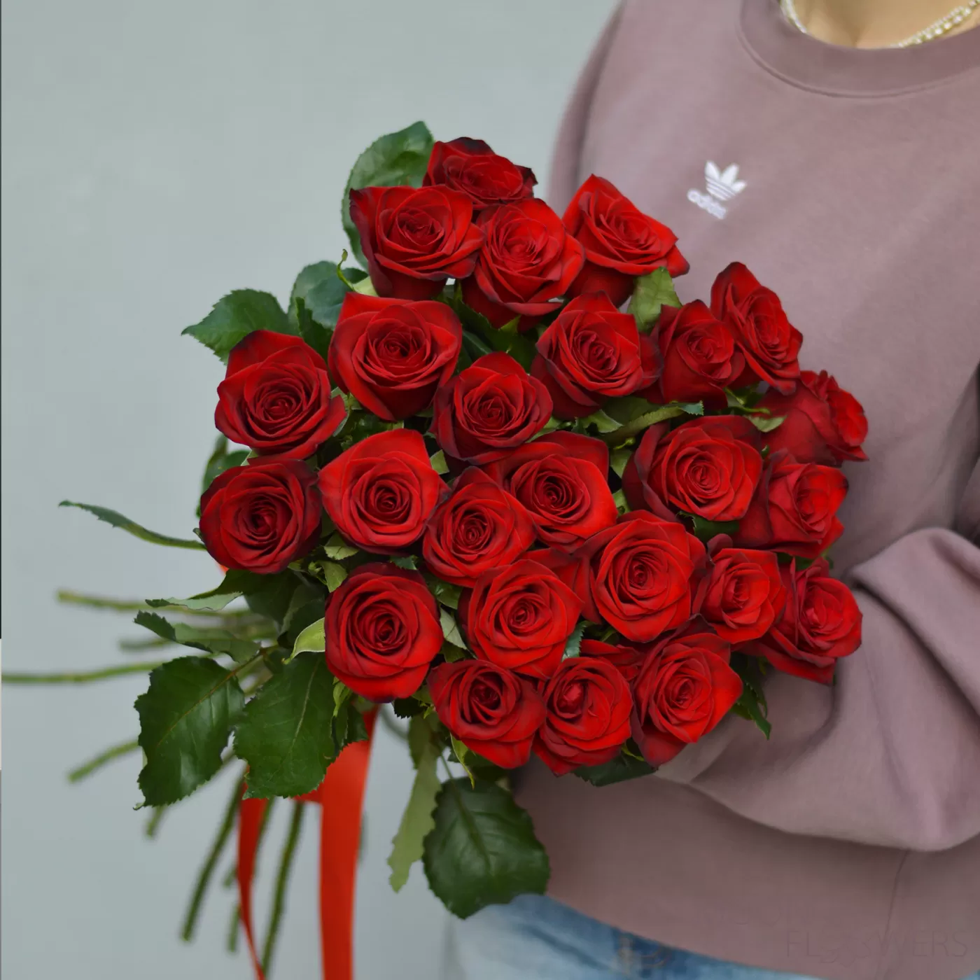 25 красных роз 70-80 см