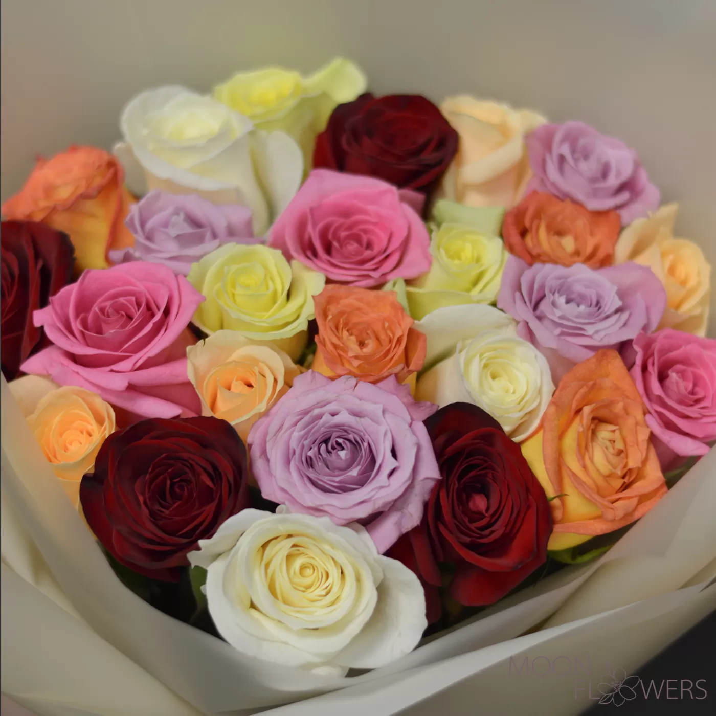 Bouquet of 25 multi-colored roses 30-40 cm