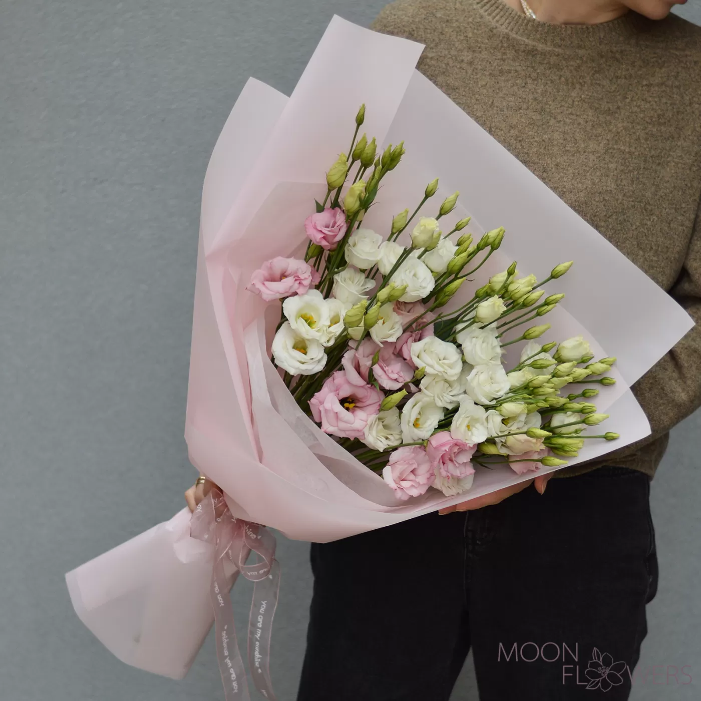 Bouquet of white and pink eustoma