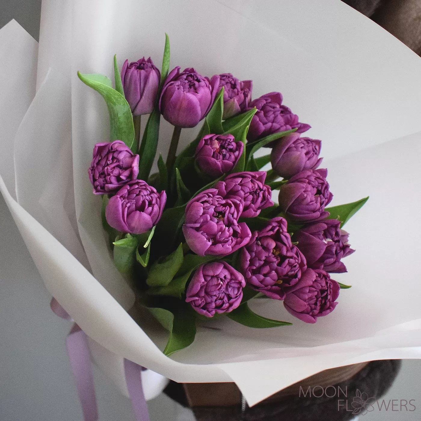 Bouquet of 15 purple peony Dutch tulips