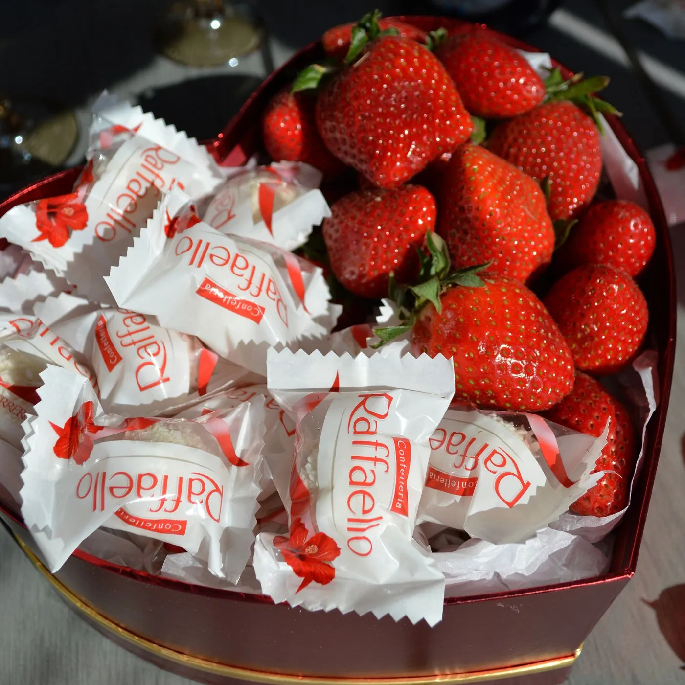 Heart with strawberries and Raffaello