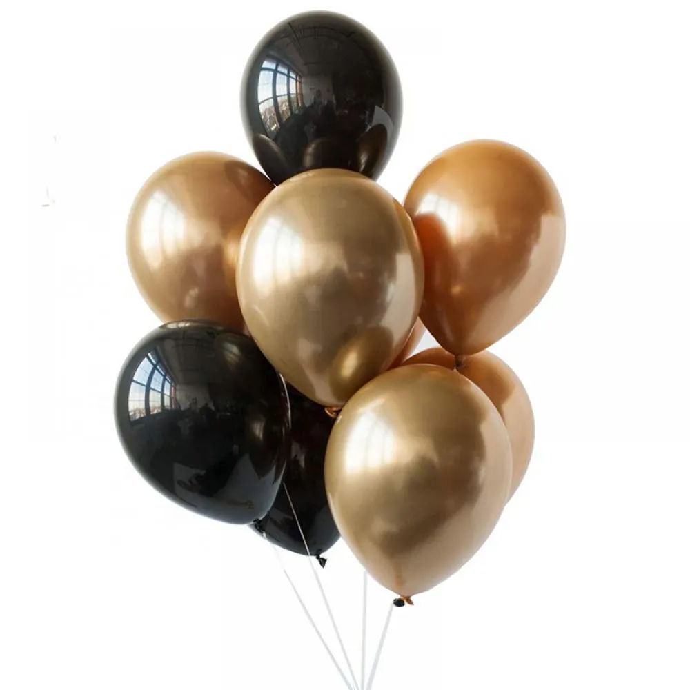 Set of gold and black helium balloons (9 pcs.)